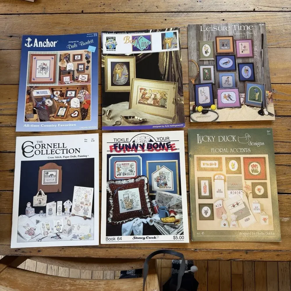Vintage Cross Stitch Pattern Lot Anchor Stoney Creek Leisure Time Cornell 6 Pc